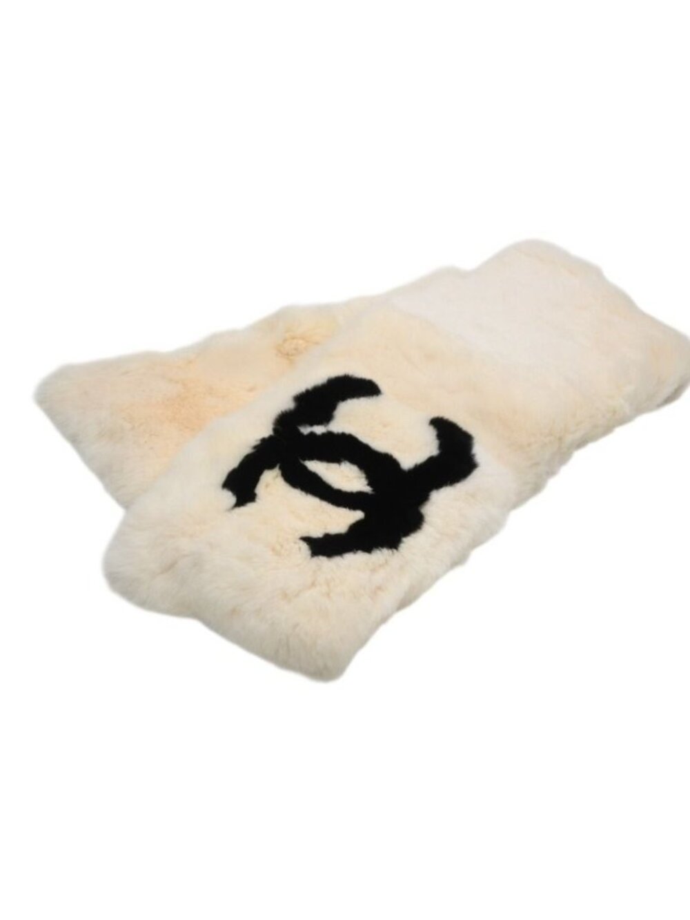 Chanel Big CC Logo Rabbit Neck Warmer Scarf Black White